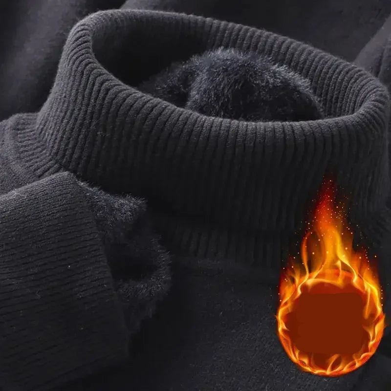 Pull Col Cheminé en Maille avec Doublure Polaire Homme