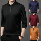 Spring and Autumn Men's Collar Polo Shirt Casual Long Sleeved Men's Solid Color Top Fashionable Street Wear Zipper Collar Men's