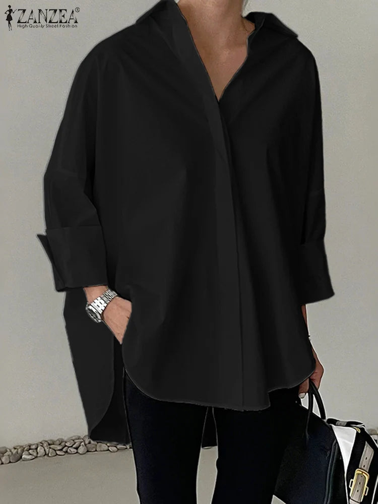 Chemise Oversize à Col & Manches Rabattus - Femme