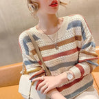 Pull à Rayures en Maille Colorée - Femme