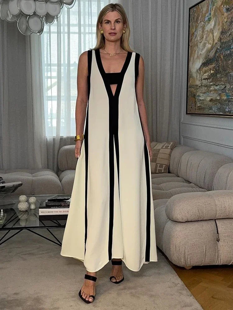 Intims - Robe élégante patchwork Noir & Blanc avec col en V - 75319FR