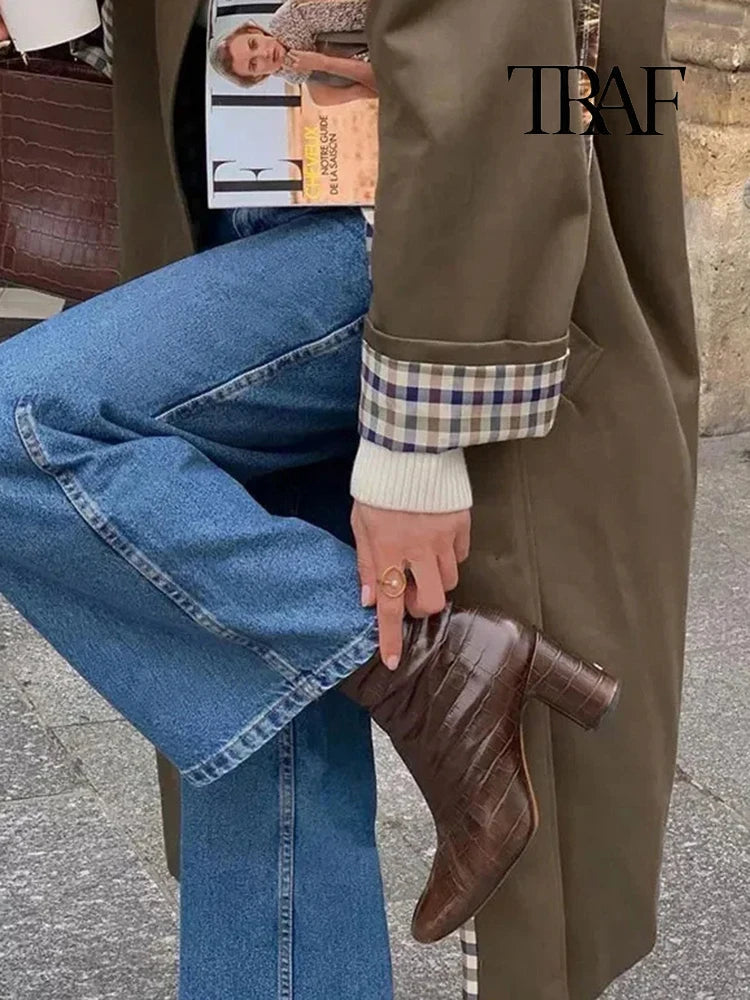 Trench Long Col Coton - Doublure Motifs Carreaux