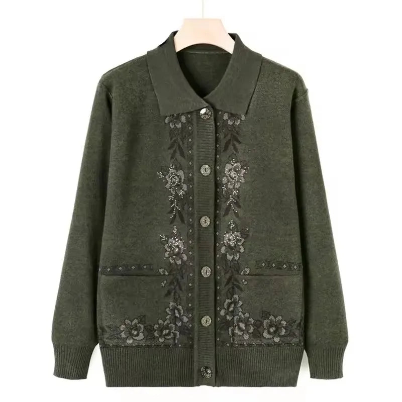 Cardigan en Maille Chaude à Motif Floral - Femme