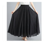 Jupe Longue en Coton & Lin à Taille Haute Élastique