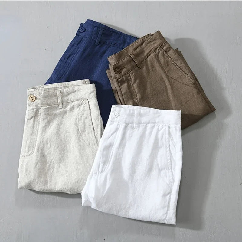 Intims - Shorts Casual en Lin 100% avec Bouton pour Hommes - 45678FR