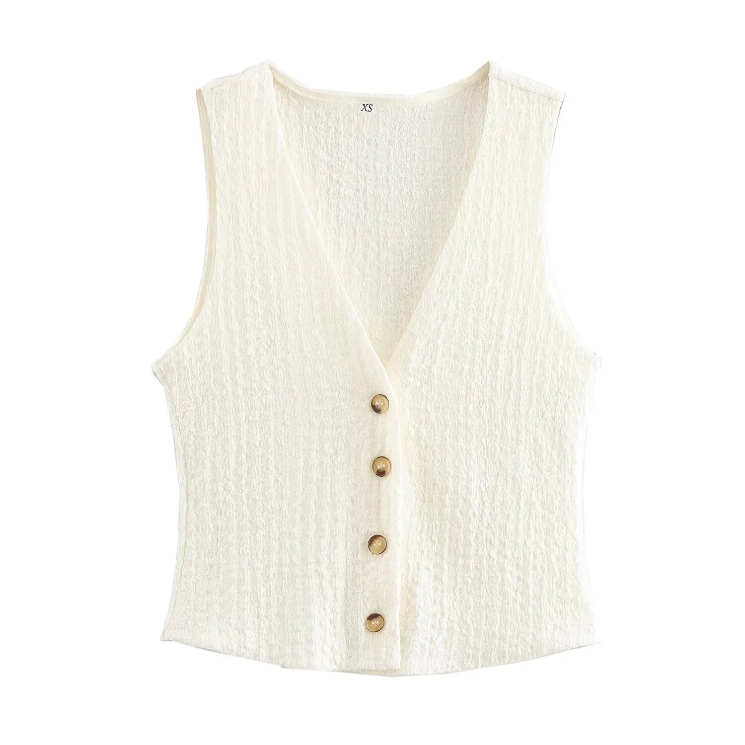 Ensemble 2PCS Texturé Veston Sans Manche à Bouton & Pantalon Élastique