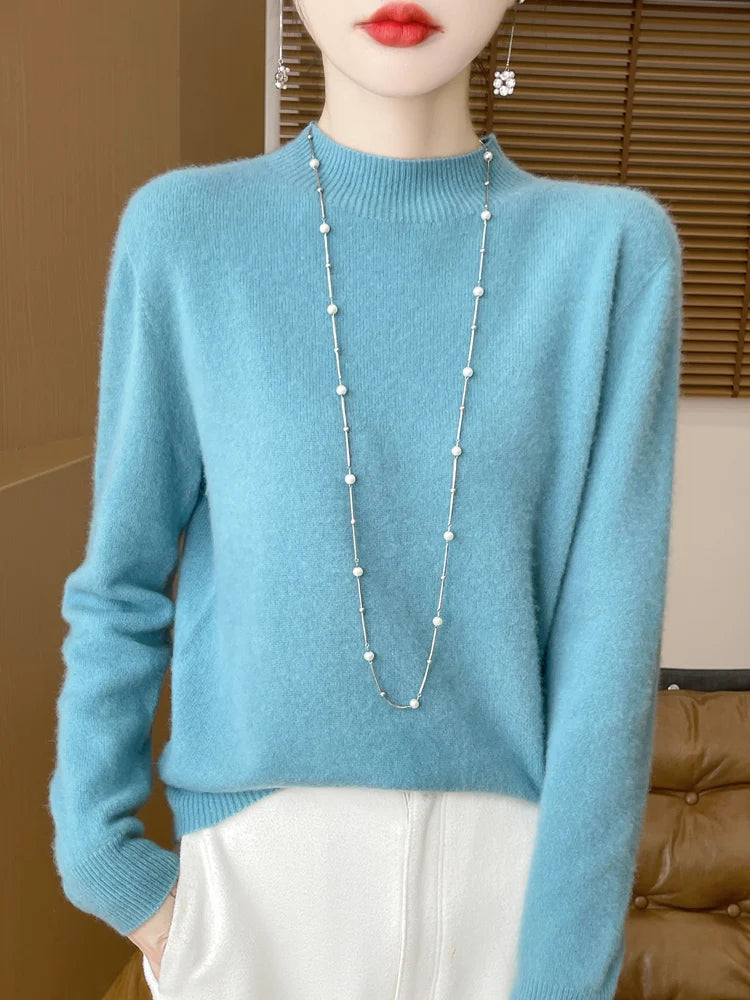 100% Merino Wool Funnel Neck Sweater - 14 Colors