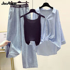 Ensemble 3PCS - Débardeur, Chemise à Rayures & Pantalon Ample