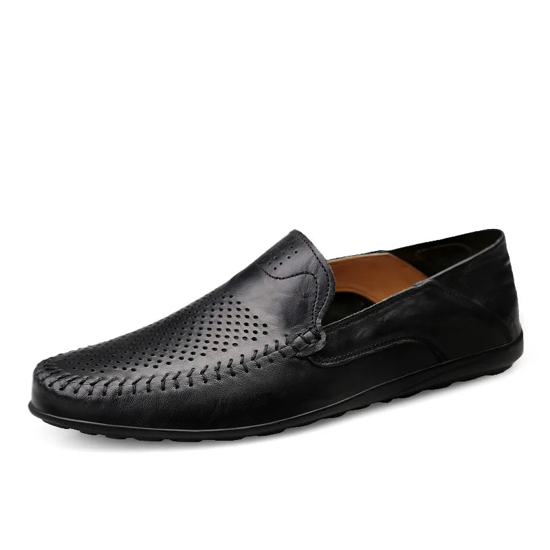 Mocassins à enfiler plats et aérés en cuir véritable
