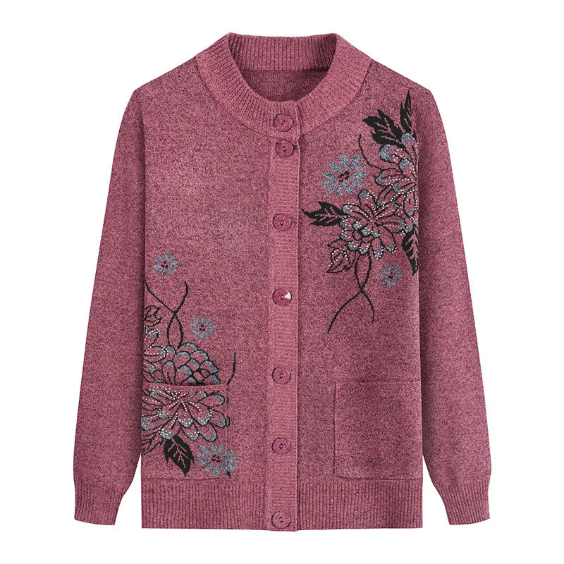 Cardigan à Col Rond avec Motif Florale