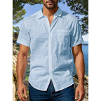 Chemise Décontractée Style Bord de Mer en Coton & Lin – Homme