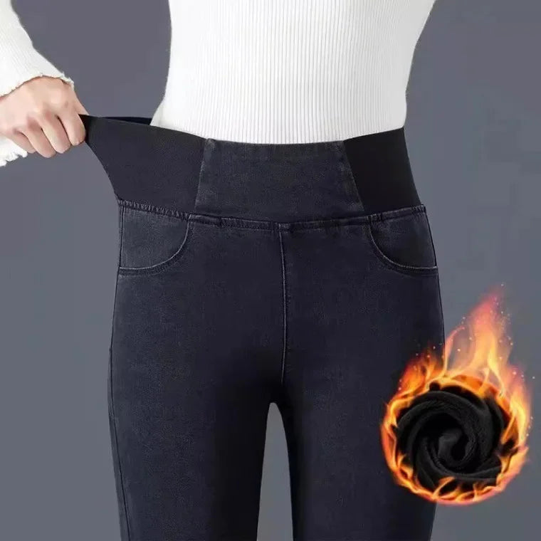 Fleece Lined Jeggings with Elastic Waist