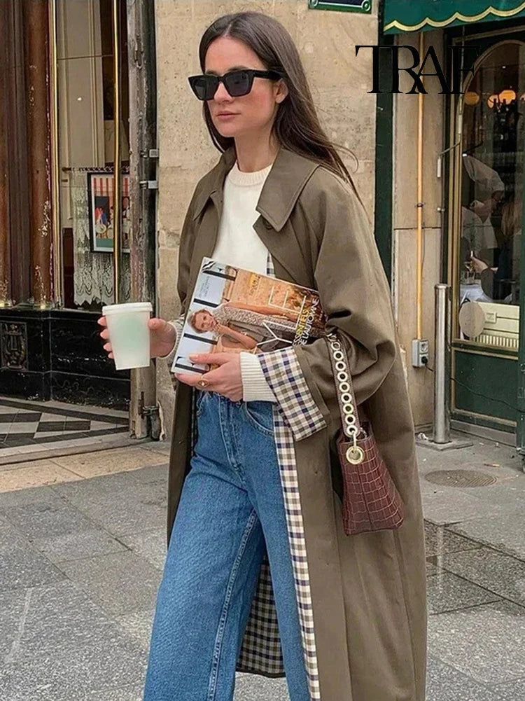 Trench Long Col Coton - Doublure Motifs Carreaux