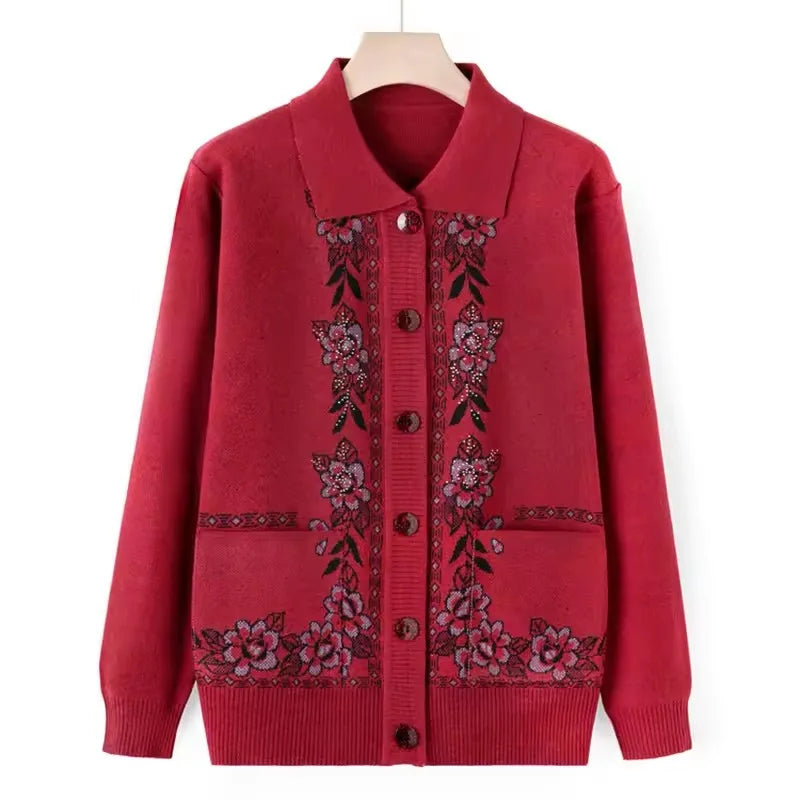 Cardigan en Maille Chaude à Motif Floral - Femme