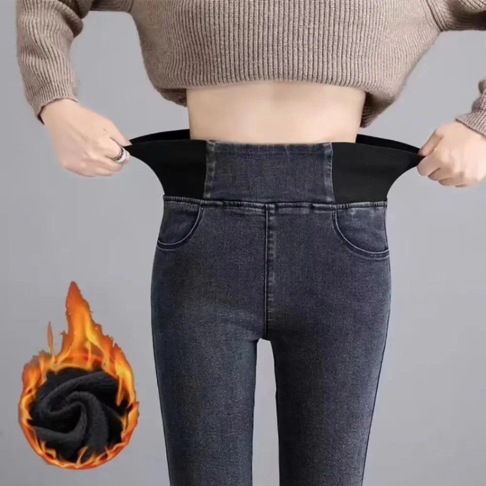 Fleece Lined Jeggings with Elastic Waist