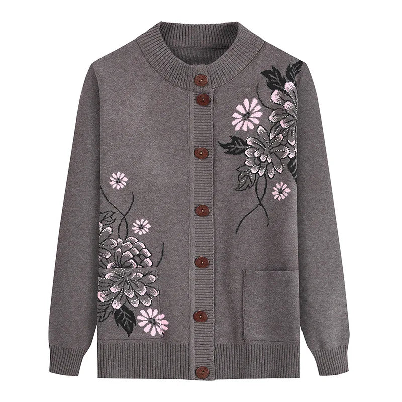Cardigan à Col Rond avec Motif Florale