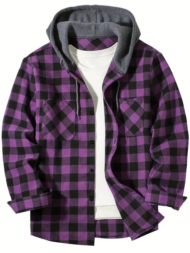 Men's Plaid Mid-Season Jacket with Hood