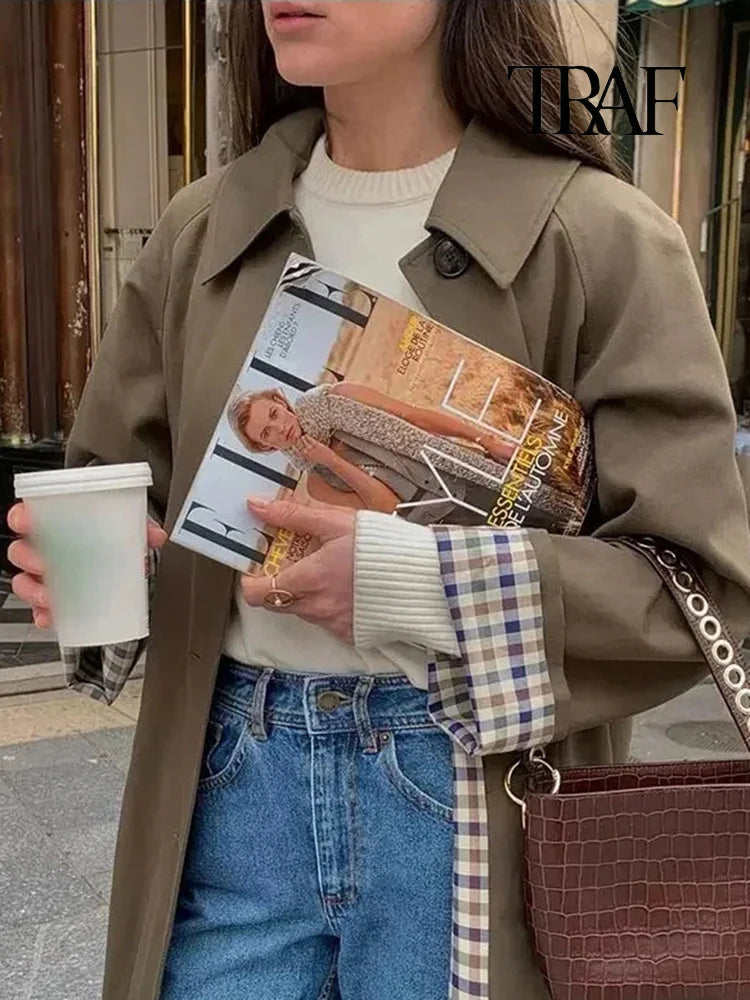 Trench Long Col Coton - Doublure Motifs Carreaux