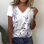 T-shirt Décontracté à Col V Imprimé Fleur pour Femmes - 3762FR