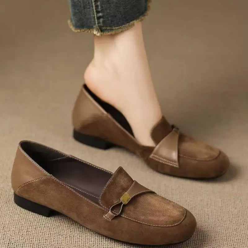 Women's British Style Suede Square-Toe Loafers