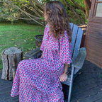 Robe longue élégante à manches bouffantes - Motifs