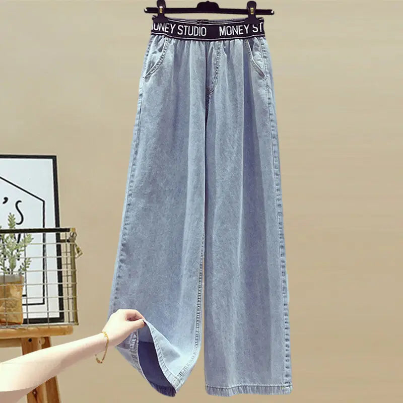 Intims - Ensemble Chemise à Nouer et Pantalon Ample Bleu Denim pour Femmes - 58321FR