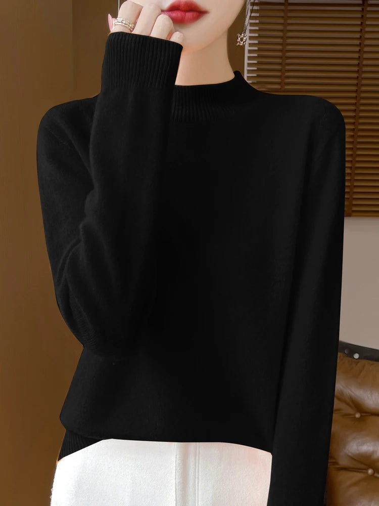 100% Merino Wool Funnel Neck Sweater - 14 Colors