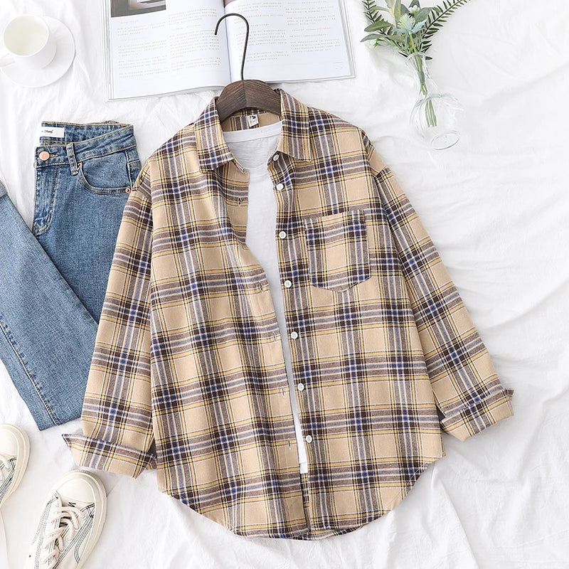 Chemise en Flanelle à Carreaux pour Femme - 13 Couleurs