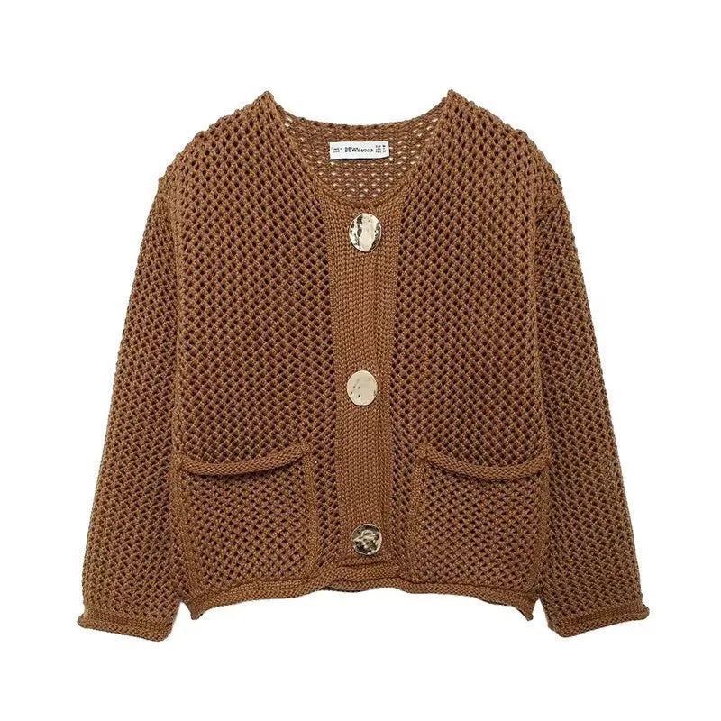 Intims - Cardigan à grosse maille ajourée avec détails gros boutons dorés - 48231FR