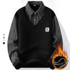 Pull 2 en 1 avec Chemise à Rayures Doublure Polaire