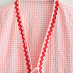 Intims - Chemisier à Carreaux Poches en Coeur à Manches Bouffantes pour Femme - 34567FR