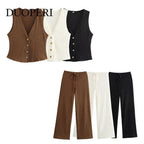 Ensemble 2PCS Texturé Veston Sans Manche à Bouton & Pantalon Élastique