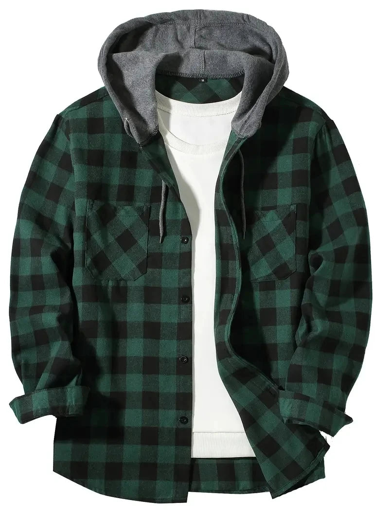 Men's Plaid Mid-Season Jacket with Hood