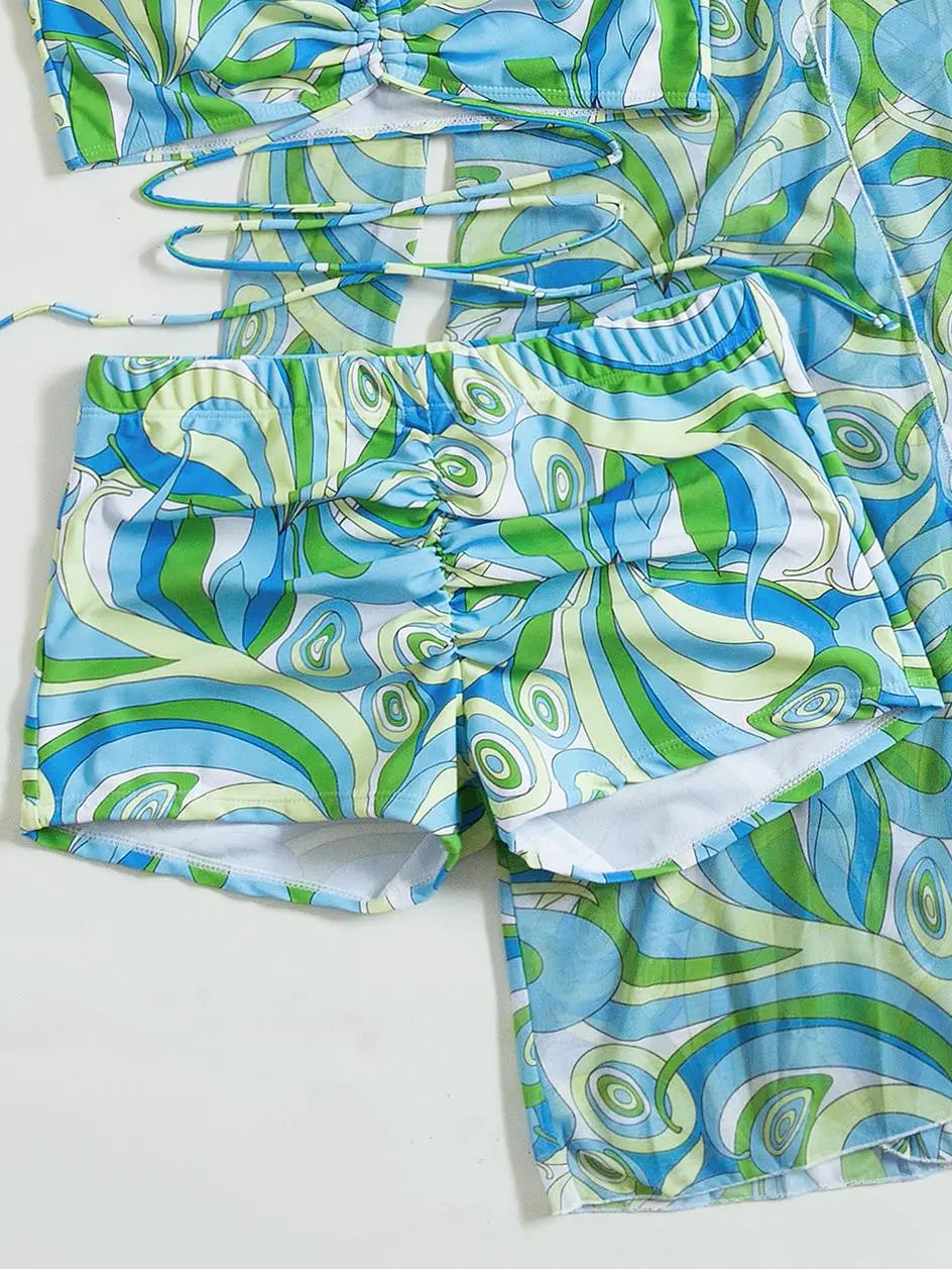 Intims - Bikini 3 PCS à imprimé - Top, Shorty & Paréo - 10102FR