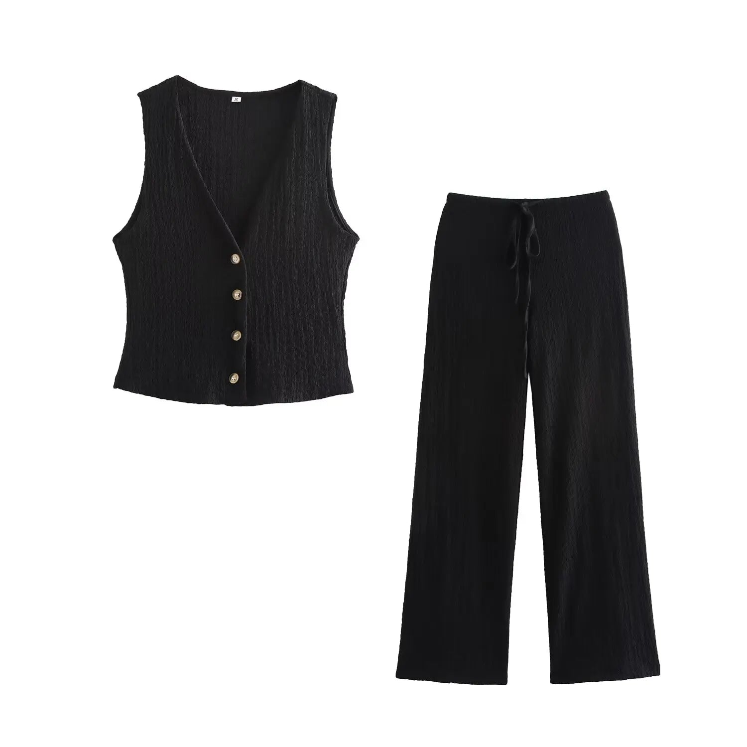 Ensemble 2PCS Texturé Veston Sans Manche à Bouton & Pantalon Élastique