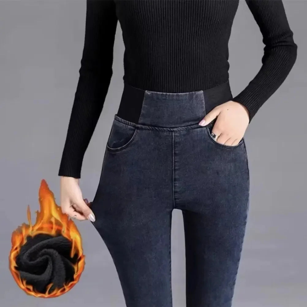 Fleece Lined Jeggings with Elastic Waist