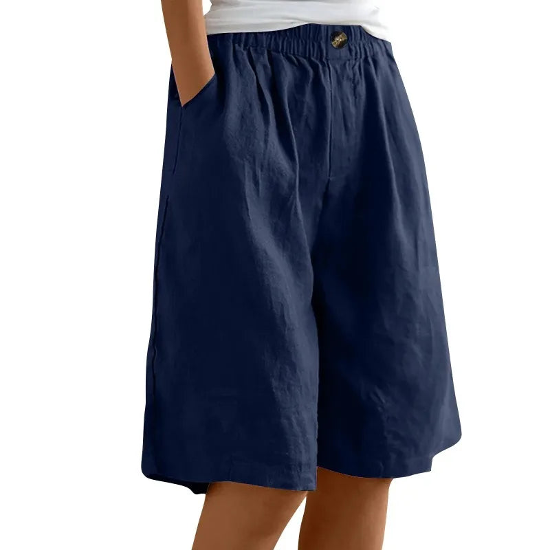 Short Long Femme Coton & Lin Taille Élastique