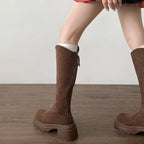 Bottes Cavalière Montantes en Suédine à Plateforme