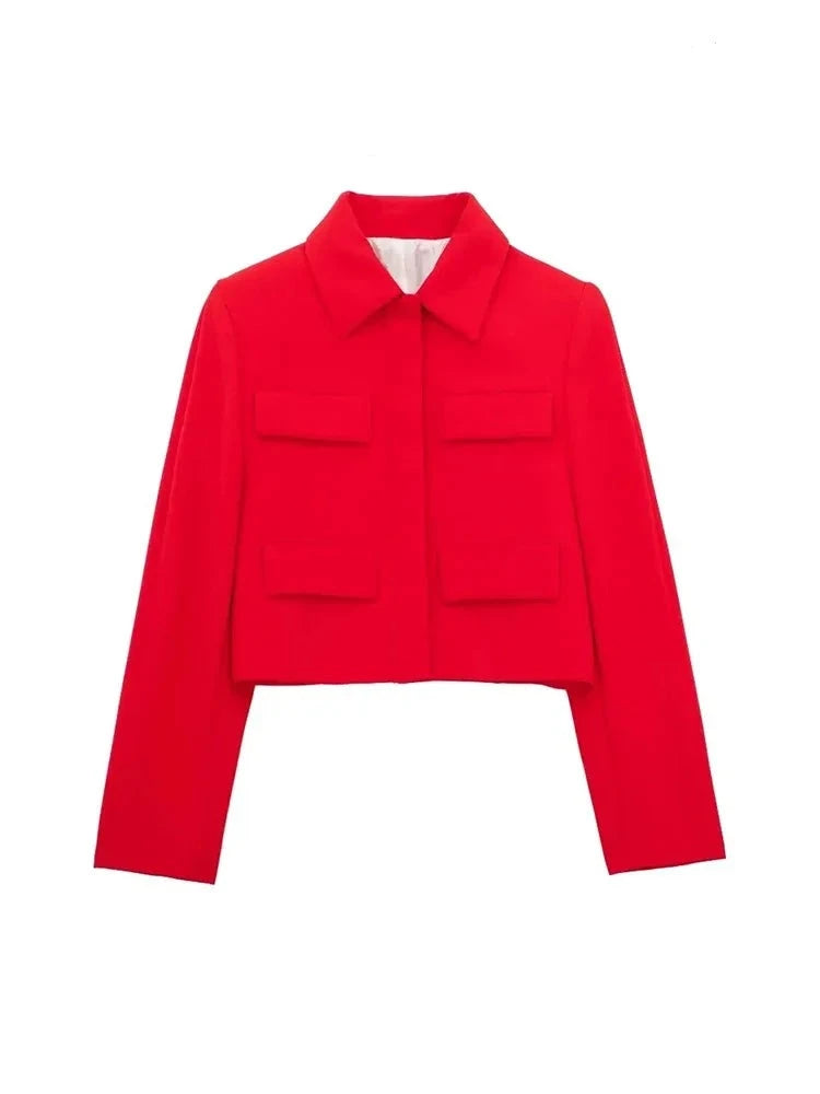 Intims - Blazer Court Rouge à Rabats et Boutons Pression pour Femme - 34567FR