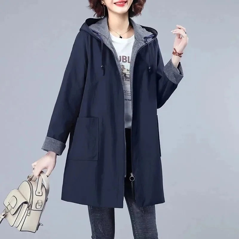 Coupe-Vent Mi-Long à Capuche pour Femme