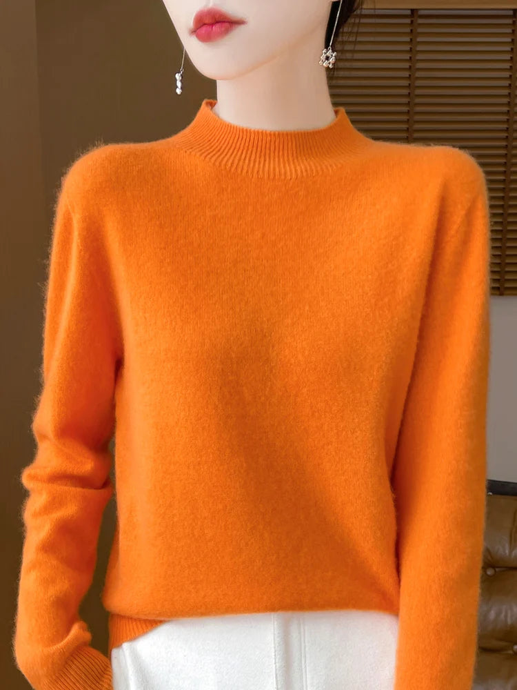 100% Merino Wool Funnel Neck Sweater - 14 Colors