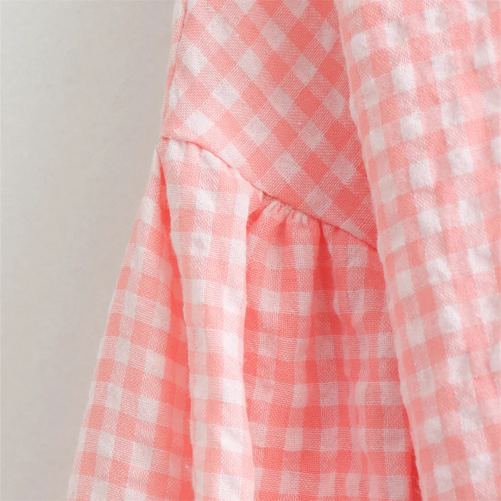 Intims - Chemisier à Carreaux Poches en Coeur à Manches Bouffantes pour Femme - 34567FR