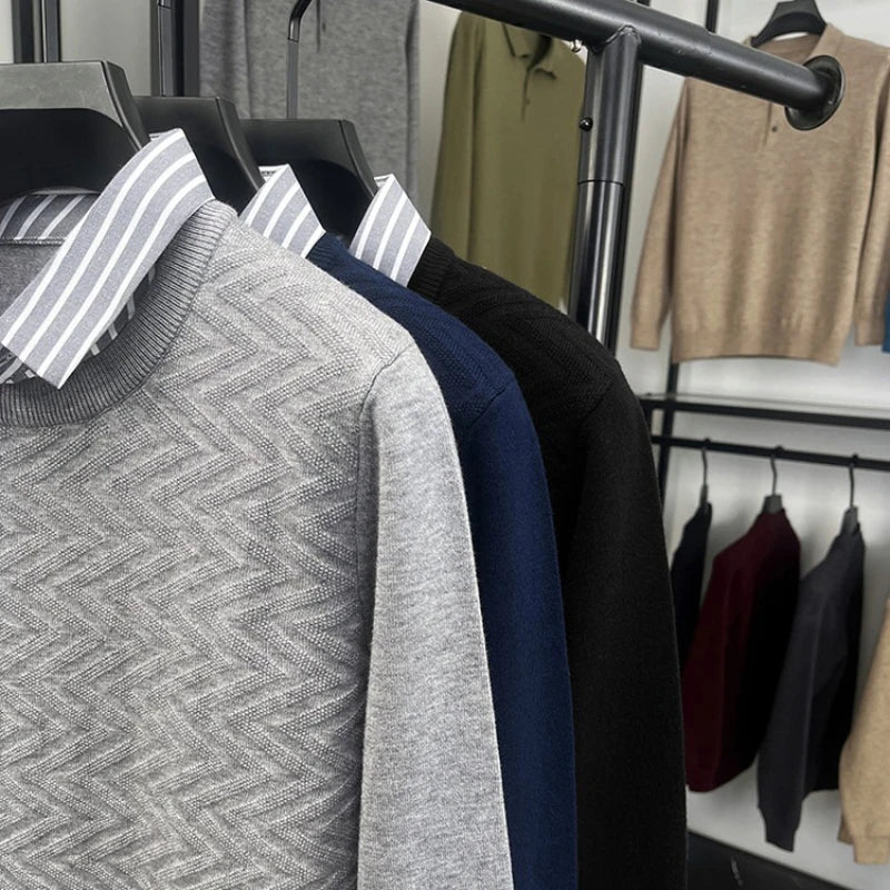 Pull 2 en 1 avec Chemise à Rayures - Homme