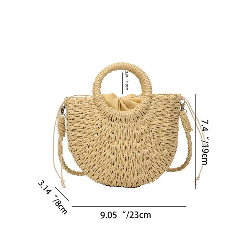 Mini Panier en Osier à Bandoulière Amovible & Fermeture Cordon