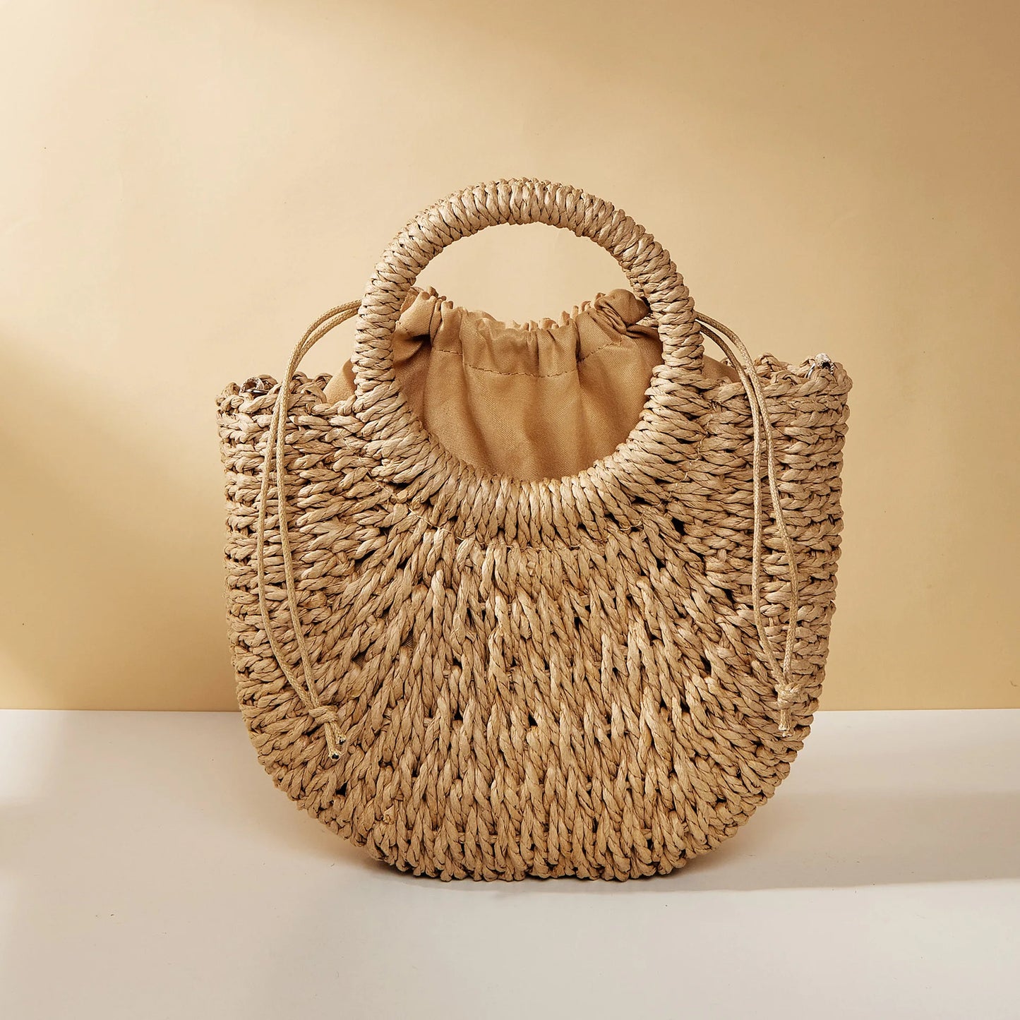 Mini Panier en Osier à Bandoulière Amovible & Fermeture Cordon