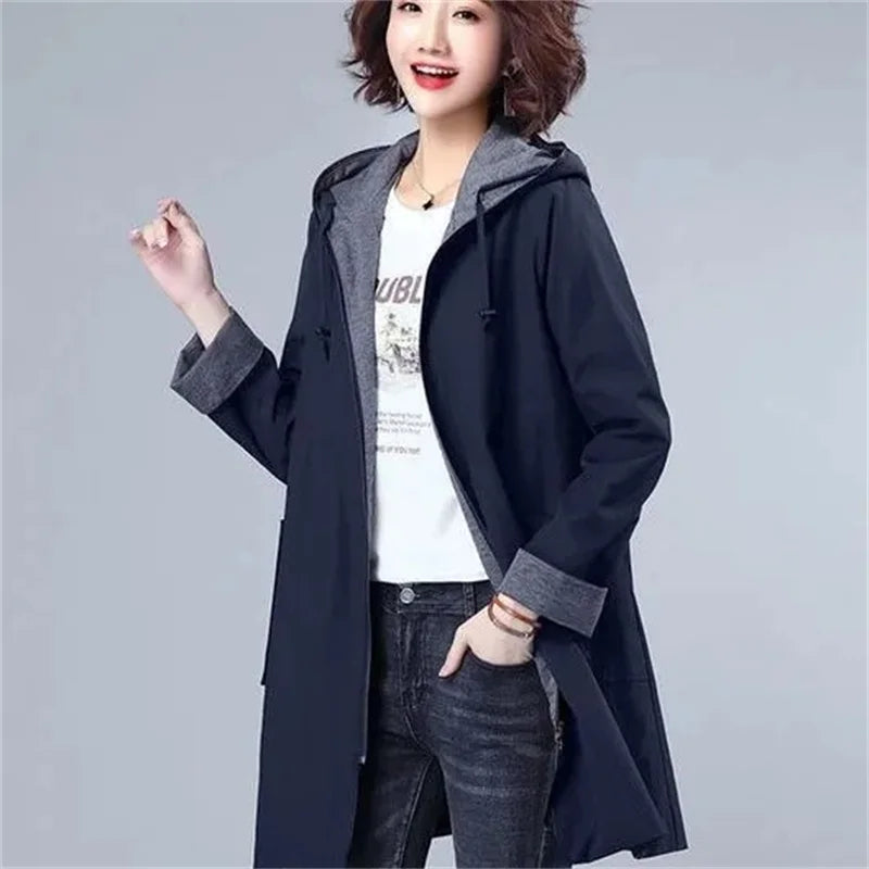 Coupe-Vent Mi-Long à Capuche pour Femme