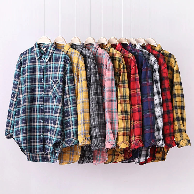 Chemise en Flanelle à Carreaux pour Femme - 13 Couleurs