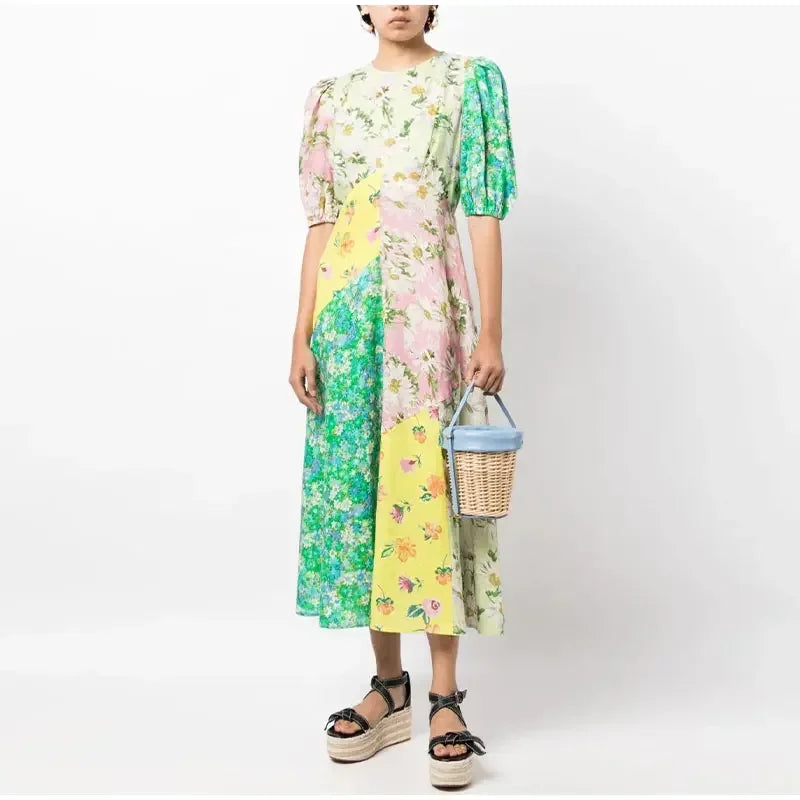 Intims - Robe Longue à Col Rond et Manches Courtes Bouffantes à imprimé estival - 97531FR