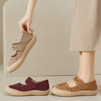 Ballerines en Daim à Bride Velcro Ajourées à Coeur