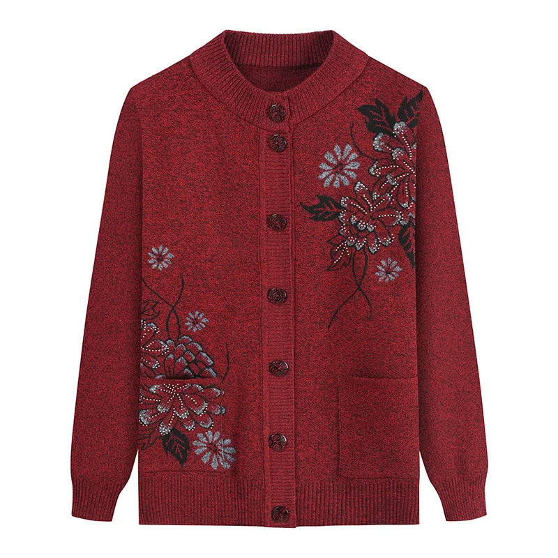 Cardigan à Col Rond avec Motif Florale